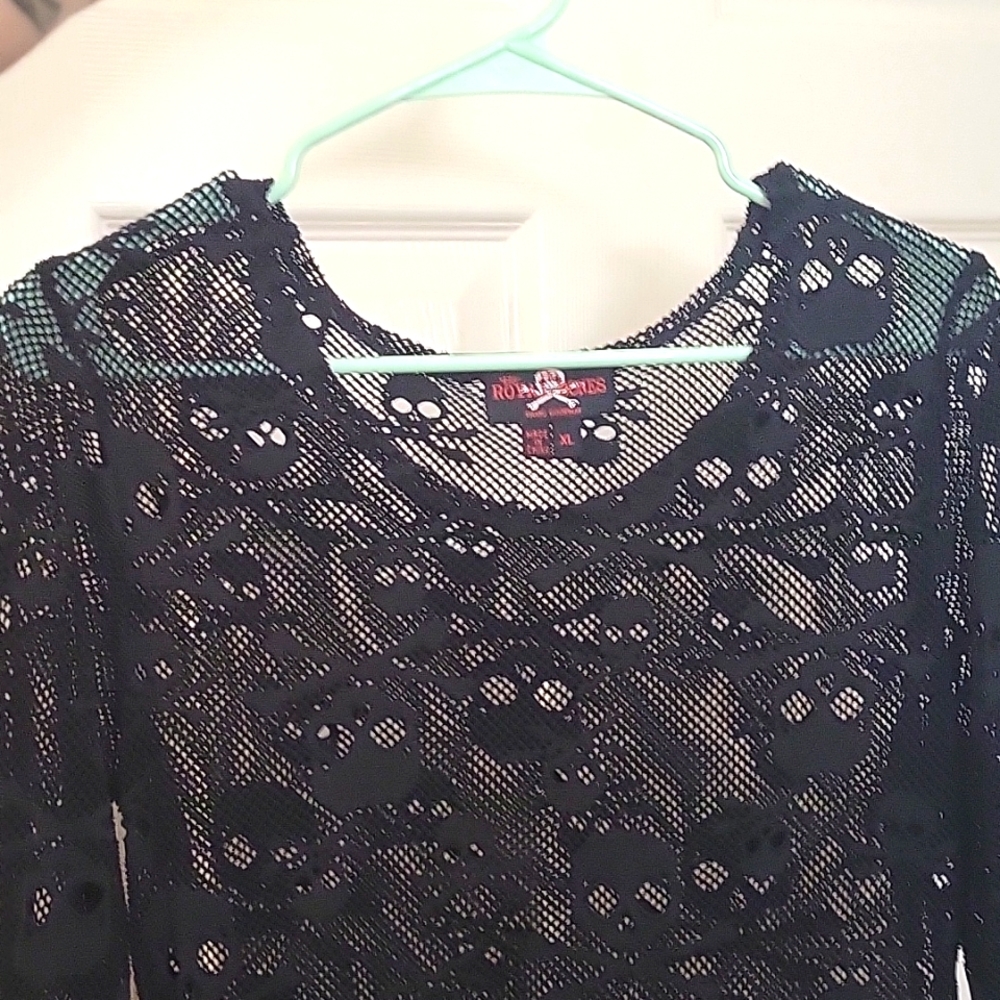 Hot topic mesh long sleeve skull top